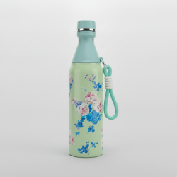 Floral Insulated Water Bottle Hot Cold Slim Stainless Steel Reusable Travel Drink Flask Mint Green Blue Flowers