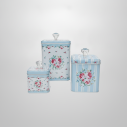 Set of 3 Shabby Chic Floral Rose Metal Storage Tins Canisters with Crystal Knobs | Kitchen Pantry Decor New