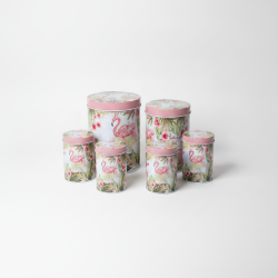 Set of 4 Tropical Flamingo Storage Tins Canisters Kitchen Pantry Decor Metal Floral Design New