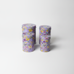 Set of 4 Decorative Purple Floral Bird Storage Tins Canisters Kitchen Dry Goods Organizers