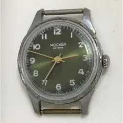 Rare Vintage USSR Moskva 2609 16 Jewels Mechanical Watch Green Dial Runs
