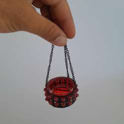 Vintage Red Glass Hanging Candle Holder Church Sanctuary Lamp Candle Metal Chain