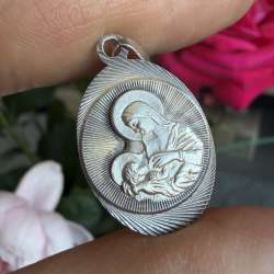 Vintage Pendant Icon Virgin Mary Jesus Sterling Silver 925 Jewelry Stamped 3.03g