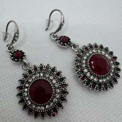 Vintage Red Crystal Dangle Earrings Victorian Boho Statement Jewelry Gift