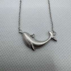 Whale Pendant Necklace Ocean Lover Gift Silver Tone Marine Jewelry