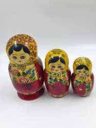Vintage Russian Matryoshka Nesting Dolls Set of 3 Hand Painted Wooden Floral