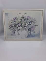 Signed Sylvia Floral Still Life Framed Art Print Wildflower Vase Wall Decor