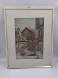 Signed M. Shaked Framed Israeli Village Scene Art with Certificate of Authentici