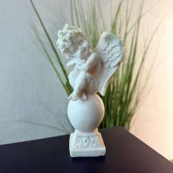 Vintage Sleeping Cherub Angel Figurine on Globe White Polystone Decor