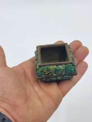 Vintage Brass & Turquoise Stone Decorative Box – Handmade Collectible (No Lid)