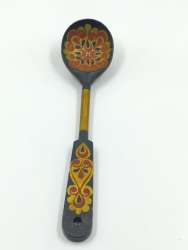 Vintage Russian Hand-Painted Wooden Ladle – Folk Art Khokhloma Style Collectible