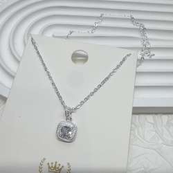 1pc 999 Sterling Silver Square Zircon Pendant Necklace, Elegant & Shiny Style,
