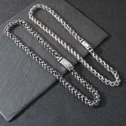 Keel Chain Necklace Vintage Antique Silver Twist Men's Titanium Steel Necklace