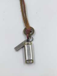 Vintage Metal Whistle on Leather Cord Necklace – Outdoor & Collectible Accessory