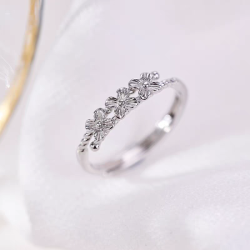 1pc 999 Sterling Silver Three Flower Twist Open Ring, Sweet & Delicate Style