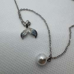 Mermaid Tail Necklace Pearl Pendant Blue Crystal Ocean Lover Gift