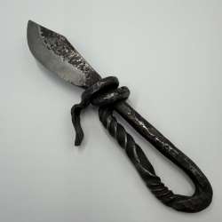Vintage Hand Forged Primitive Fixed Knife Blackened Steel Blacksmith Art 19cm