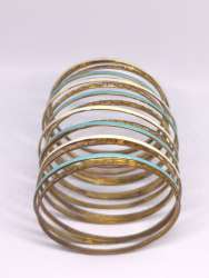 Vintage Boho Bangle Set – Brass Tone Bangles with Turquoise & White Enamel