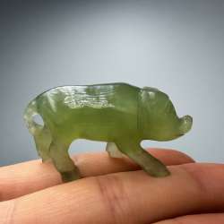 Vintage Hand Carved Nephrite Jade Pig Figurine Mini Prosperity Statue Good Luck