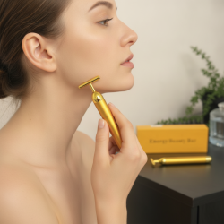 Golden T-Bar Energy Beauty Bar Facial Massager Vibrating Skin Lift Anti-Aging De