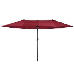 Double garden umbrella, measuring 455 x 270 cm, equipped with a manual crank