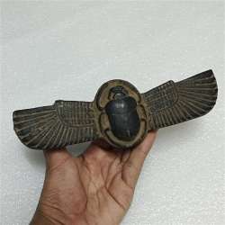 Handmade Egyptian Winged Stone Scarab with Hieroglyphs Collectible Decor  Dear j