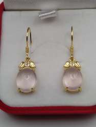 Vintage Gilt Sterling Silver 925 Women's Jewelry Earrings Natural Quartz Stone