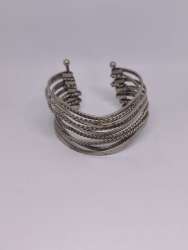 Vintage Silver Tone Multi Strand Cuff Bracelet – Elegant Boho Statement Jewelry