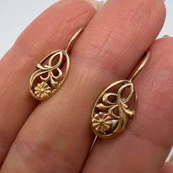 Vintage USSR ROSE Gold 585 14K Women's Jewelry Stud Earrings Filigree 1.77 gr