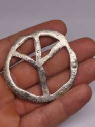 Large Vintage Peace Sign Pendant – Silver Tone Boho Hippie Necklace Charm