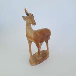 Vintage Hand Carved Wooden Gazelle Deer Statue Wildlife Sculpture Decor Animal