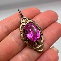 Vintage USSR Women Jewelry Pendant Gilt Sterling Silver 875 Amethyst 4.8 gr