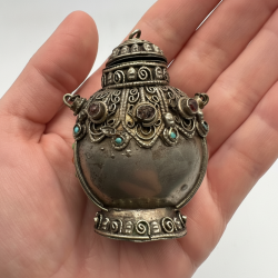Rare Vintage Silver Tone Perfume Bottle Pendant Natural Stone Charm Collectible Gift