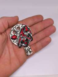 Vintage Handmade Ceramic Art Keychain – Abstract Glazed Pottery Pendant – One of