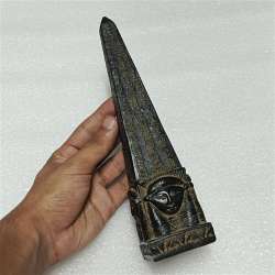 Egyptian Obelisk Statue Hathor Face Hieroglyphs Pharaoh Decor Collectible