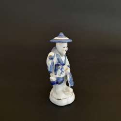 Vintage Blue & White Porcelain Asian Girl Figurine Hand Painted Unique Decor