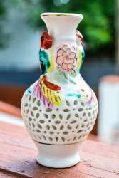 Vintage Vase Carved Porcelain Handmade Birds Collectables White Rare Decor