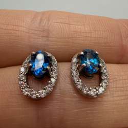 Vintage Small Girls Stud Earrings Sterling Silver 925 Stone Blue Jewelry Beautif