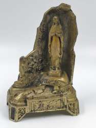 Antique French Lourdes Religious Metal Statue – Virgin Mary & Bernadette