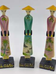 Vintage Set of 3 Vietnamese Wooden Dolls – Saigon Folk Art Souvenirs