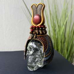 Egyptian Skull Bottle Bronze Finish Pharaoh Headdress Glass Skull Flacon Gift