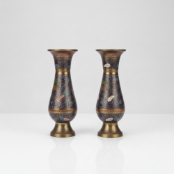 Vintage Brass Enamel Vases Pair Handcrafted Floral Design Decorative Home Decor Art Collectible