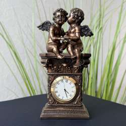 Secrets of Angels Clock Bronze Finish Cherub Figurine Table Clock Gift Box Decor