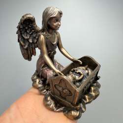 Guardian Angel with Baby Cradle Figurine Bronze Finish Baptism Decor Gift Italy