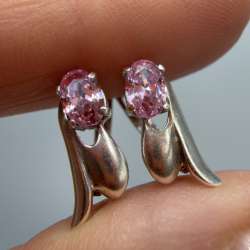 Vintage Pair Of Stud Earrings Sterling Silver 925 Stone Pink Jewelry Girls 2.27g