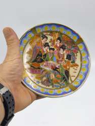 Vintage Chinese Porcelain Plate Set of 6 – Hand-Painted Geisha Garden Scene