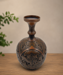 Vintage Hand-Engraved Metal Vase – Ornate Oriental Deer Motif – Antique Style