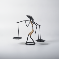 Rustic Metal Figurine Man Carrying Balance Scale | Unique Tabletop Home Office Decor Ornament Gift