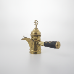 Vintage Style Brass Arabic Dallah Coffee Pot Etched Design w/ Crescent Moon Star Finial Decor Gift