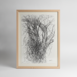 Vintage 1976 Abstract Tree Line Art Drawing Framed Original Black White Wall Decor